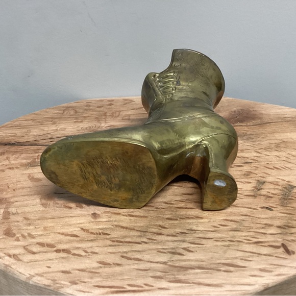 🟡 Vintage Solid Brass Boot Planter / Shelf Decor Piece - Patina - Rustic - Picture 6 of 11